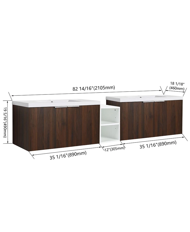 Sillysis Wall Mounted Double Bathroom Vanity with Resin Sinks, Plywood Cabinets and Open Storage for Modern Bathrooms