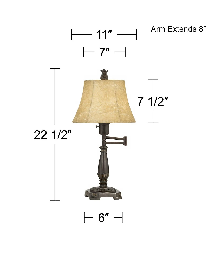 Regency Hill Traditional Swing Arm Desk Table Lamps 22.5" High Set of 2 Faux Leather Shade for Living Room Bedroom Nightstand Office