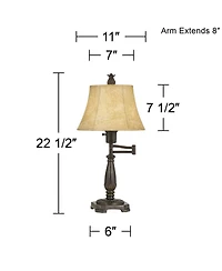 Regency Hill Traditional Swing Arm Desk Table Lamps 22.5" High Set of 2 Faux Leather Shade for Living Room Bedroom Nightstand Office