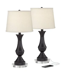 Regency Hill Modern Table Lamps Set of 2 with Round Risers 26" High Usb Charging Ports Touch On Shade for Bedroom Desk Home