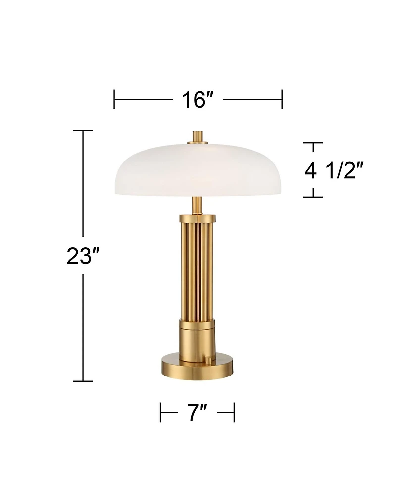 Possini Euro Design Granview 23" High Mid Century Modern Accent Table Lamp Dual Usb Ports Brass Metal Glass Dome Shade Charging