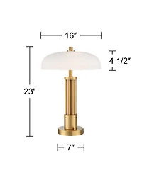 Possini Euro Design Granview 23" High Mid Century Modern Accent Table Lamp Dual Usb Ports Brass Metal Glass Dome Shade Charging