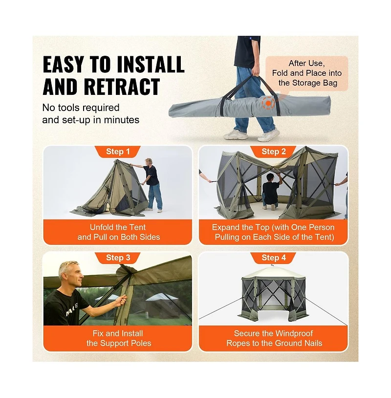 Sugift Pop Up Gazebo Tent 6 Sided Canopy Sun Shelter with Mosquito Netting Army Tone