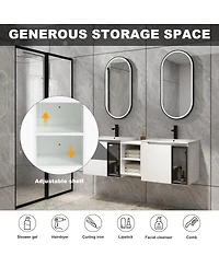 Sillysis Double Sink Wall Mounted Bathroom Vanity with Ceramic Basin, Modern Floating Plywood Cabinet