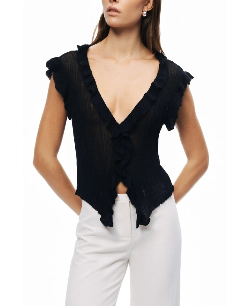 Nocturne Women's Ruffled V-Neck Sheer Blouse