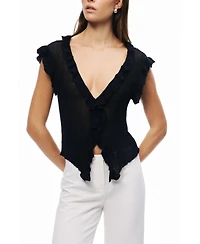 Nocturne Women's Ruffled V-Neck Sheer Blouse