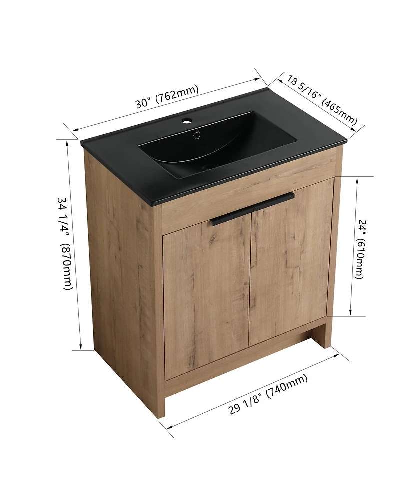 Sillysis Freestanding Bathroom Vanity with Ceramic Sink, Plywood Cabinet and Adjustable Shelf for Modern Bathrooms
