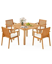 Sugift 5-Piece Acacia Wood 53 in Round Dining Set with Umbrella Hole