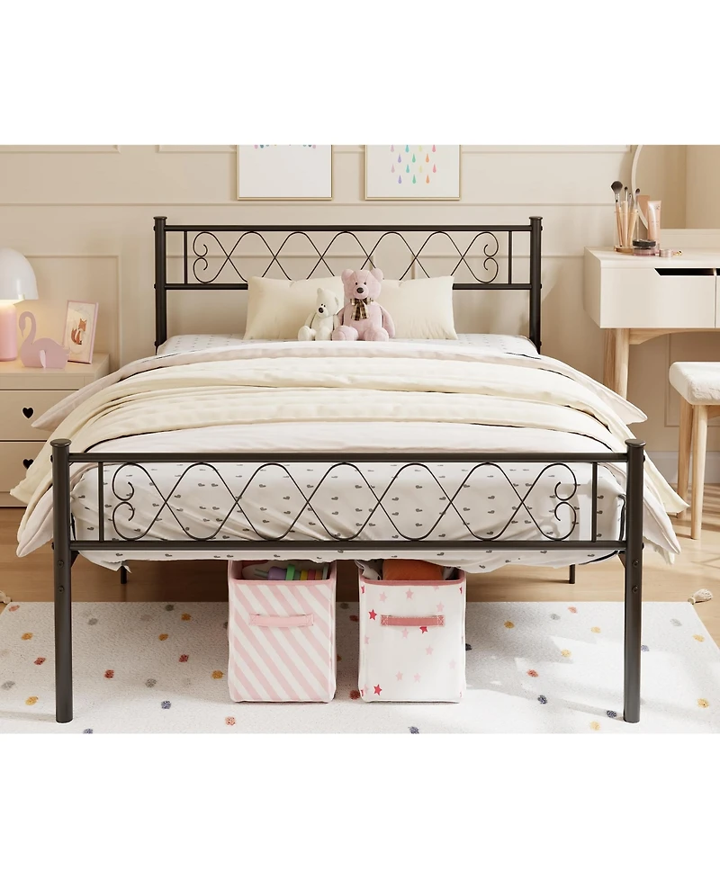 homfan Metal Platform Bed Frame with Headboard and Footboard, Metal Slats, 13.7 Inch Underbed Storage