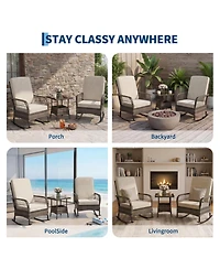 gaomon 3-Piece Patio Furniture Set 2 Rocking Chairs and Glass Table, Outdoor Wicker Seating