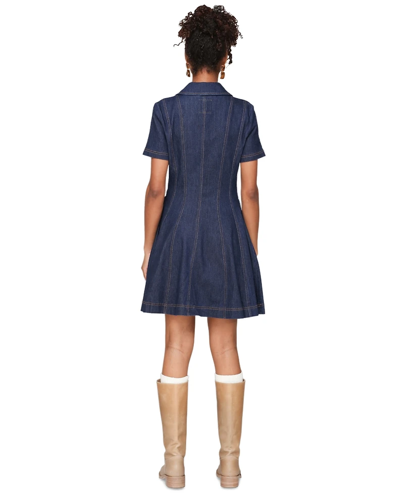 Avec Les Filles Women's Red Fit-and-Flare Collared Mini Dress