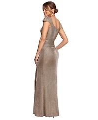 Xscape Petite Glitter Metallic Asymmetrical Sheath Ball Gown