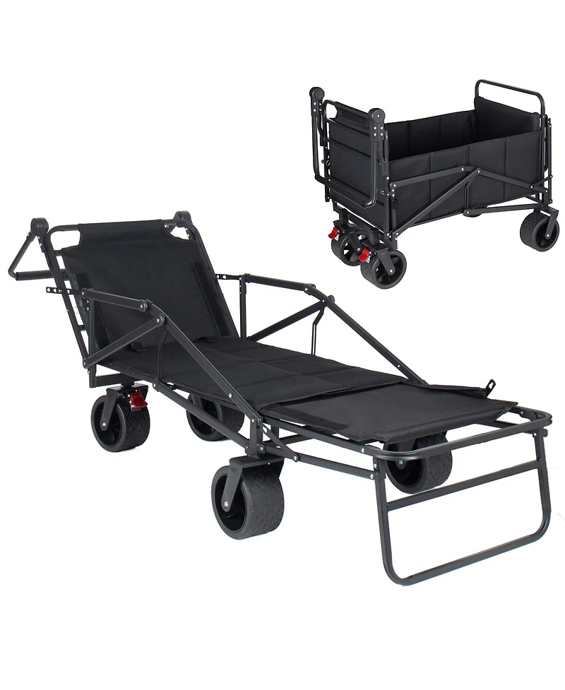 Streamdale Furniture 2-in-1 Multifunctional Folding Wagon Cart and Beach Chair 650lb Capacity