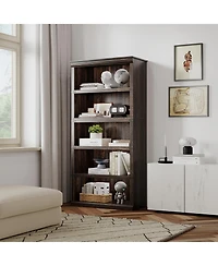 homfan 31 Inch Retro Bookcase with Metal Frame, Bookshelf for Living Room Office, Engineered Wood