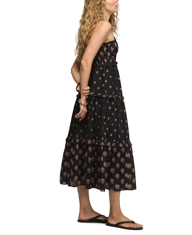 Lucky Brand Women's Strappy Print V-Neck Mix Maxi Dress