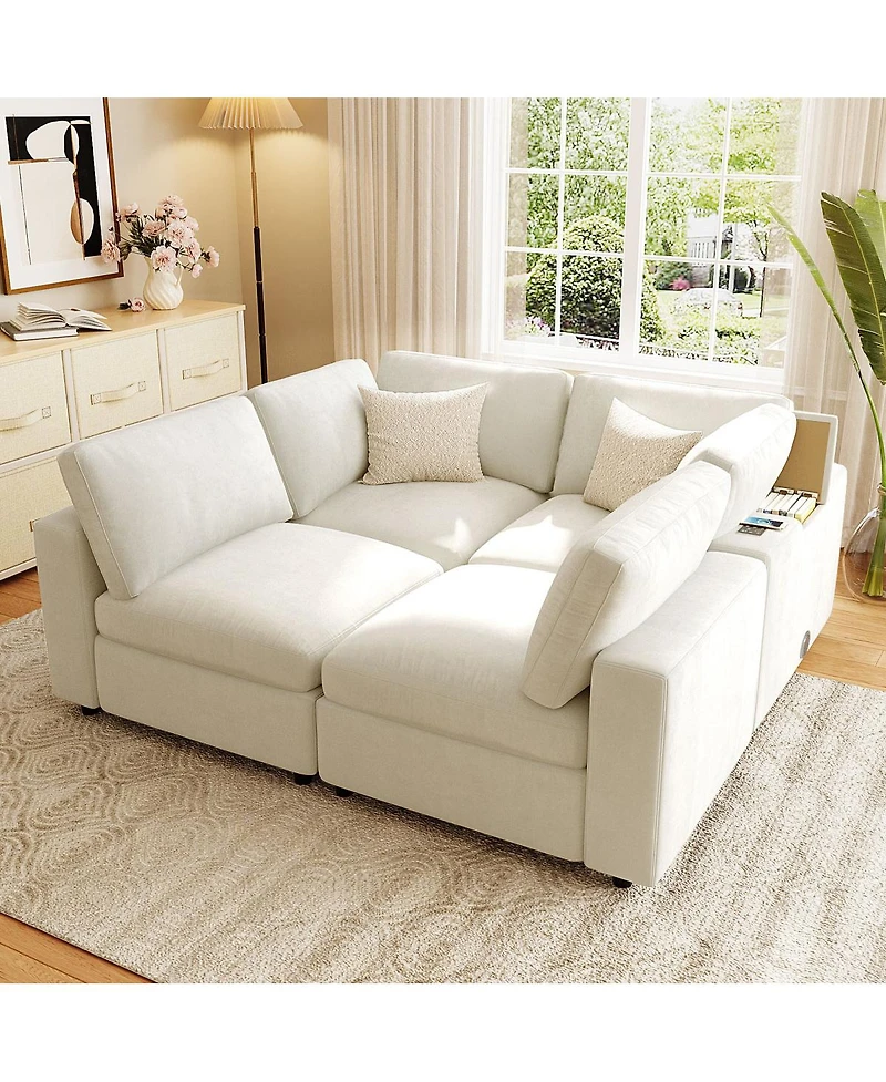 Streamdale U-style 133.5'' Modular Sectional Sofa with Storage Usb Wireless Charge and Speaker