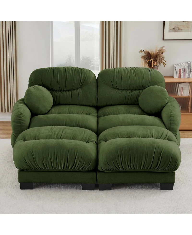 Streamdale Furniture Pleated Chenille 2-Seater Modular Sofa with 2 Ottomans and Pillows