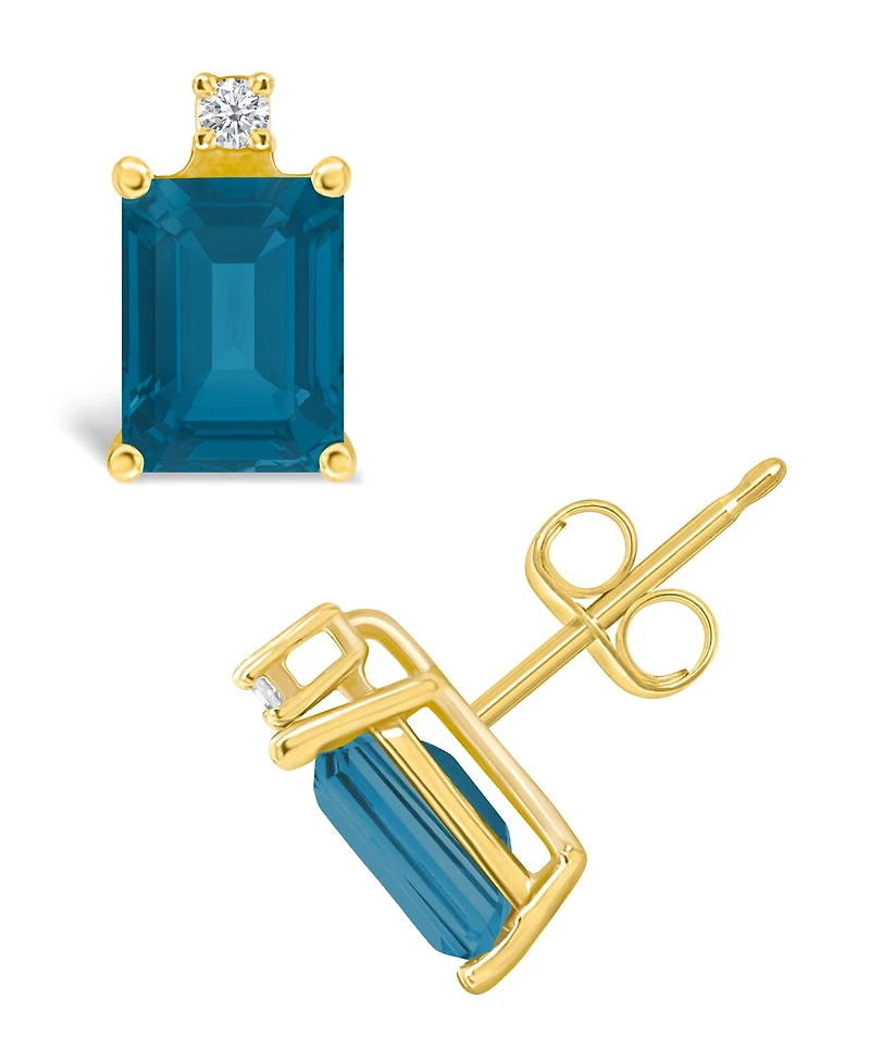 London Blue Topaz (1-3/8 ct. t.w.) and Diamond Accent Stud Earrings 14K Yellow Gold or White