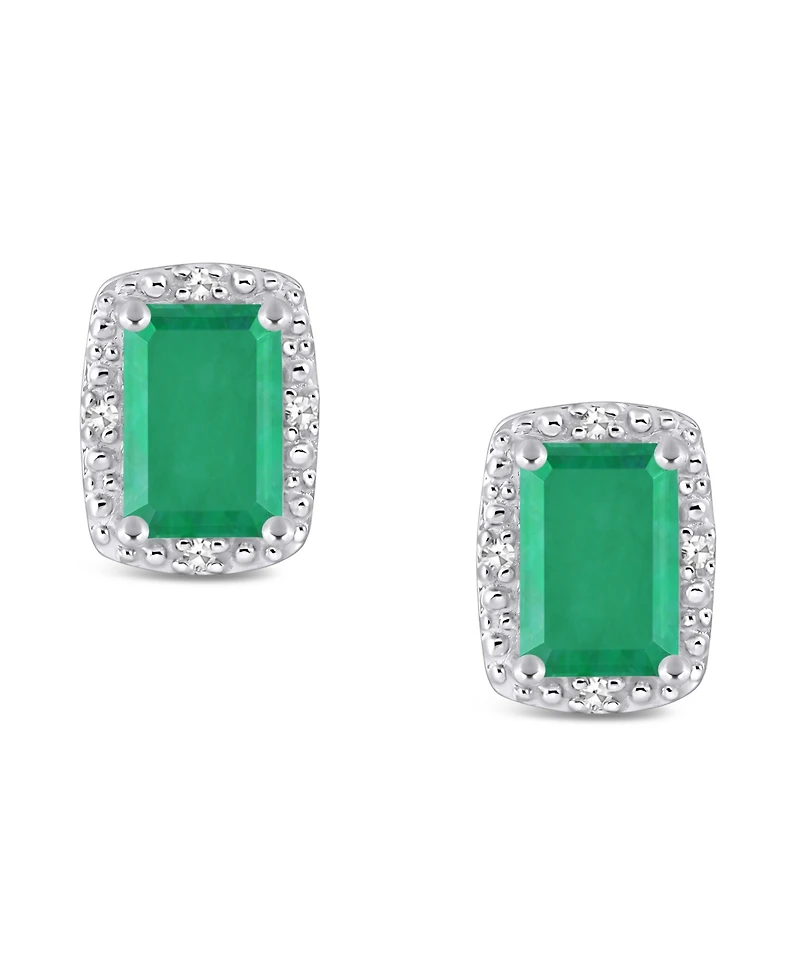 Emerald (1-1/3 ct. t.w.) and Diamond Accent Stud Earrings in Sterling Silver