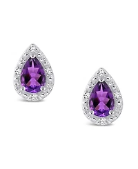 Gemstone and Diamond Accent Stud Earrings Sterling Silver