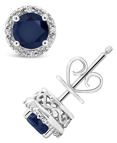 Sapphire (1-1/5 ct. t.w.) and Diamond Accent Stud Earrings in Sterling Silver