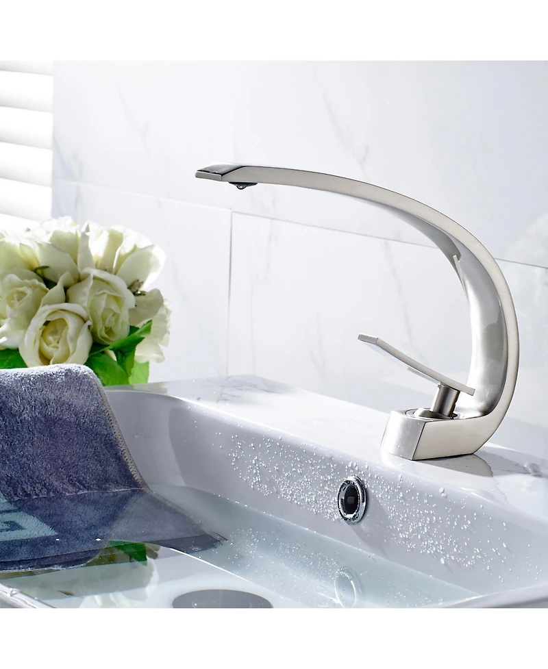 Midola Brushed Nickel Bathroom Faucet,Faucet for Bathroom Sink, Single Hole Bathroom Faucet Modern Single Handle Vanity Basin Faucet