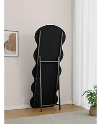 Midola Flannel Full Length Wave Black Floor Mirror with Stand for Bedroom Living Room Hanging or Against The Wall