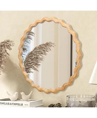 Midola 27.5" Round Wavy Wall Mirror for Bathroom Vanity, Wooden Farmhouse Circle Mirrors for Bedroom, Entryway, Living Room, Kitchen
