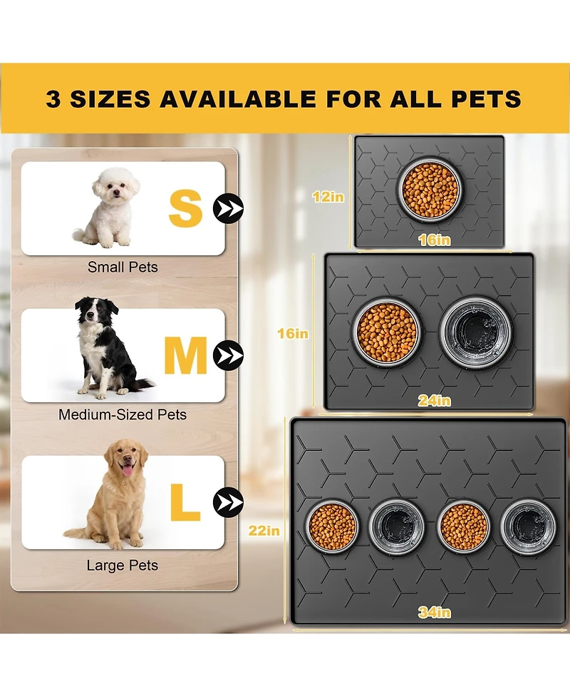 Aronkl Silicone Pet Feeding Mat Waterproof Non-Slip Raised Edge Easy Clean for Dogs Cats