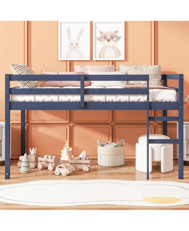 Sailvan Solid Wooden, Rubber Wooden Twin Loft Bed with Ladder, Platform of Strengthened Slats