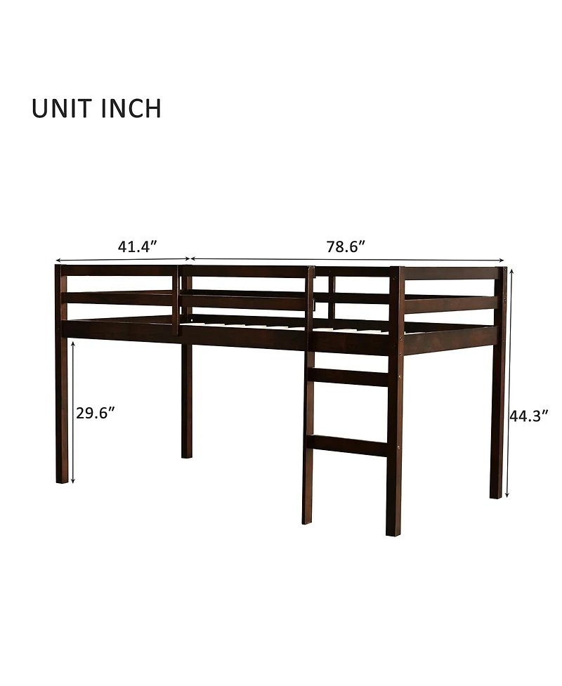 Sailvan Solid Wooden, Rubber Wooden Twin Loft Bed with Ladder, Platform of Strengthened Slats