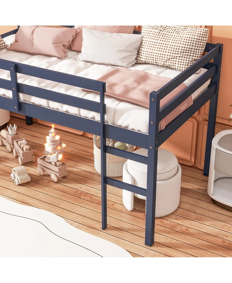 Sailvan Solid Wooden, Rubber Wooden Twin Loft Bed with Ladder, Platform of Strengthened Slats