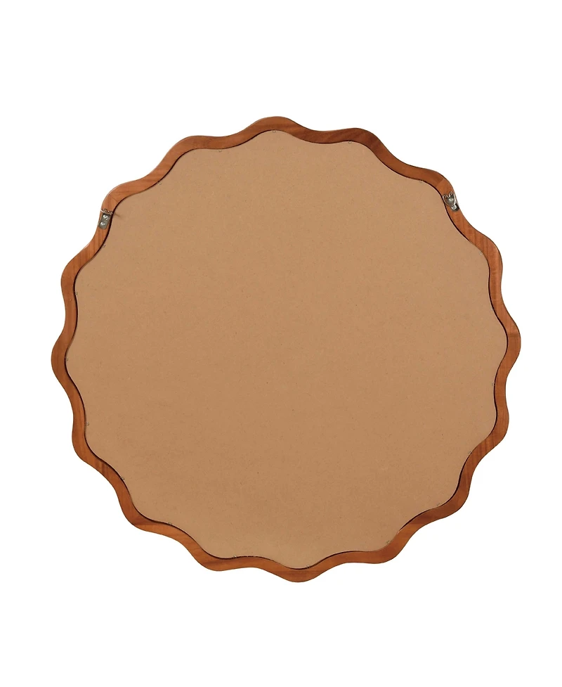Midola 30-inch Wavy Round Solid Wood Frame Decorative Mirror, For Bedroom, Bathroom, Living Room, Entryway