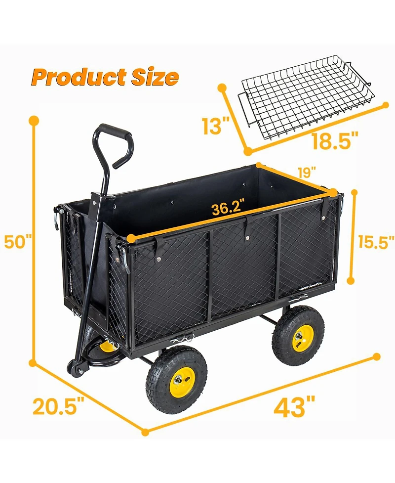 Streamdale Furniture 3-in-1 Oversized Steel Garden Cart 880lbs Capacity Utility Cart with Liner