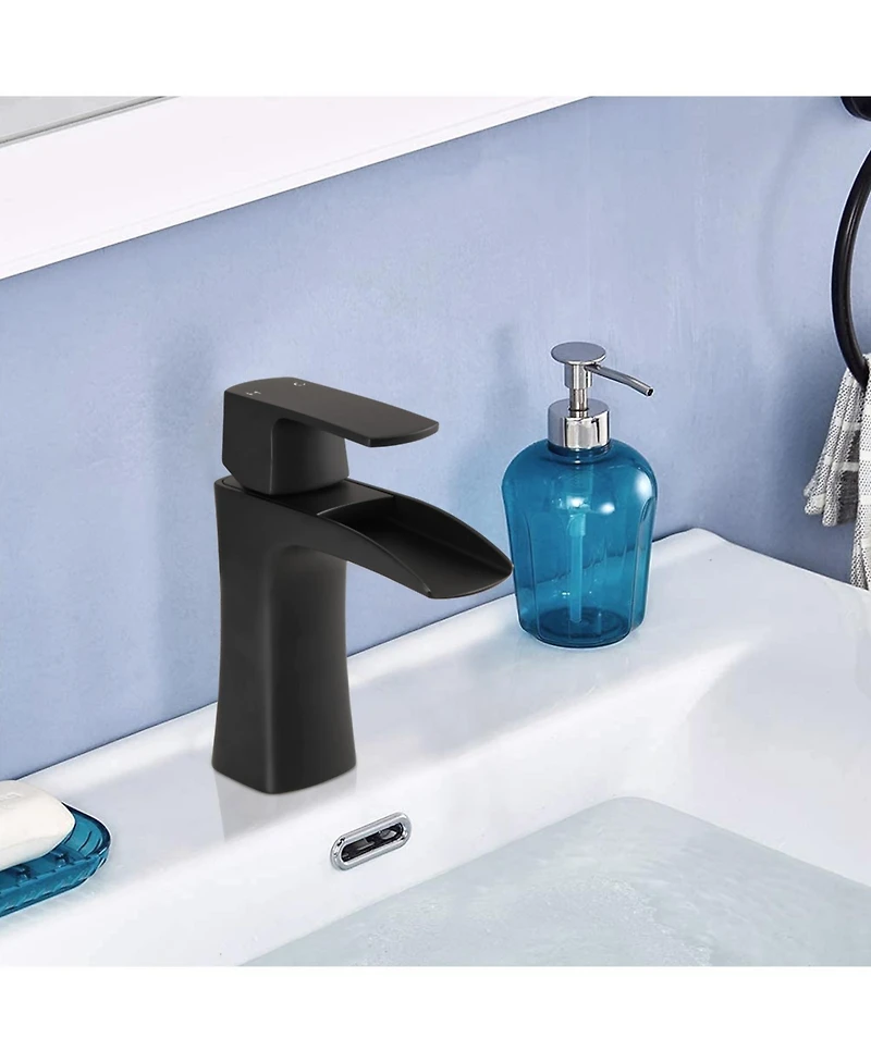 Midola Ada Waterfall Bathroom Faucet - Single Handle Brass Faucet with Drain, 1-Hole