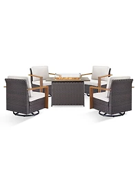 Pocassy Patio Furniture Set with Fire Pit Table, 5 Piece Outdoor Swivel Rocker Chairs, Wicker Rattan Thickened Cushion