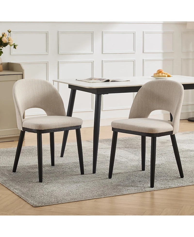 homfan Set of 6 Upholstered Dining Chairs - Modern Linen Side Chairs - Thick Cushions, Curved Backrest - Sturdy Wood Legs - For Dining Room, Kitchen