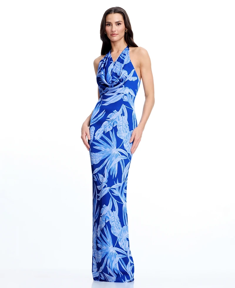 Dress the Population Women's Halter Cowl Neck Column Maxi
