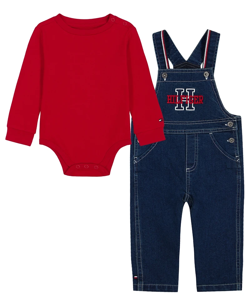 Tommy Hilfiger Baby Boys' Denim Overalls and Long-Sleeve Bodysuit, 2-Piece Set