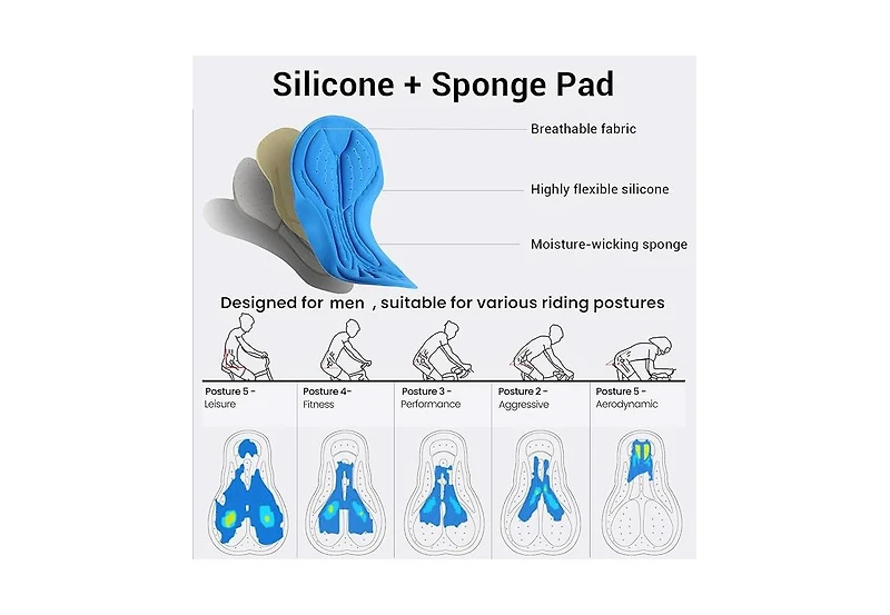 Sportneer Bike Shorts for Men- 4D Silicone Cushion Padding Lightweight Breathable and Moisture Absorbent for Cycling