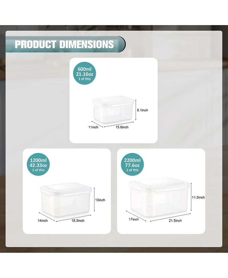 Sorbus 3 Pack Clear Stackable Plastic Food Storage Container with Airtight Lids for Pantry, Fridge, Mealprep and More
