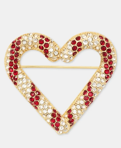 Holiday Lane Gold-Tone Red and White Heart Pin, Macy's Exclusive