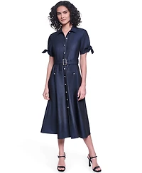 Karl Lagerfeld Paris Women's Denim Belted Midi Shirt Dress
