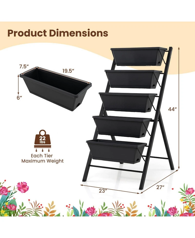 Gouun 5-Tier Vertical Raised Garden Bed with Removable Planter Boxes