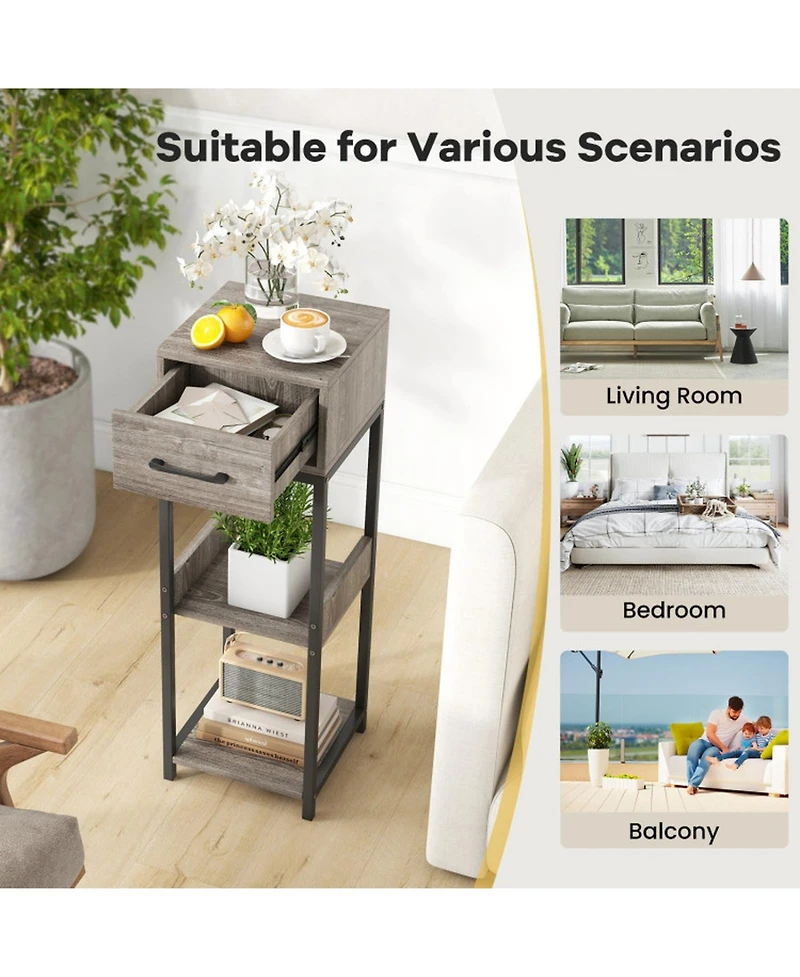 Gouun 3-Tier Tall Metal Plant Stand with Drawer and Anti-Tipping Devices