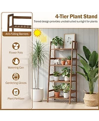 Gouun 4-Tier Bamboo Plant Rack with Guardrails Stable and Space-Saving