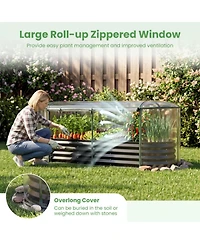 Gouun Outdoor Color Steel Raised Garden Bed with Greenhouse Cover Roll-Up Window