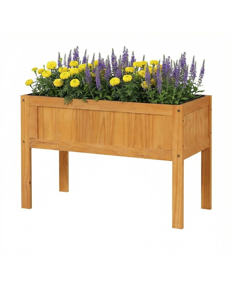 Gouun Elevated Wood Raised Garden Bed with Liner and Drainage Holes