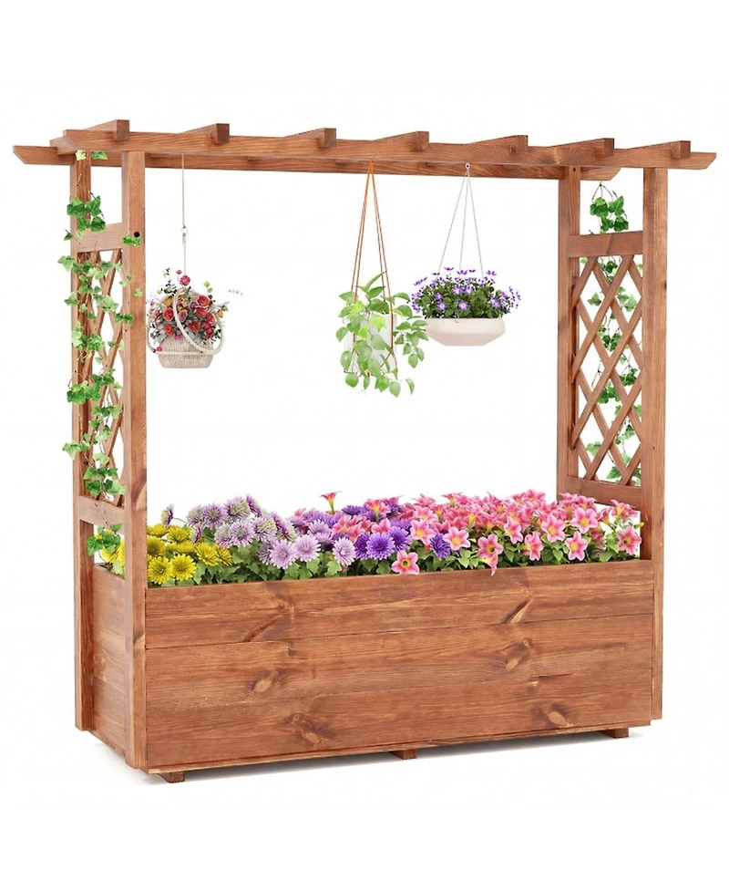 Gouun Wooden Elevated Raised Garden Bed with Hanging Roof for Outdoor Gardening
