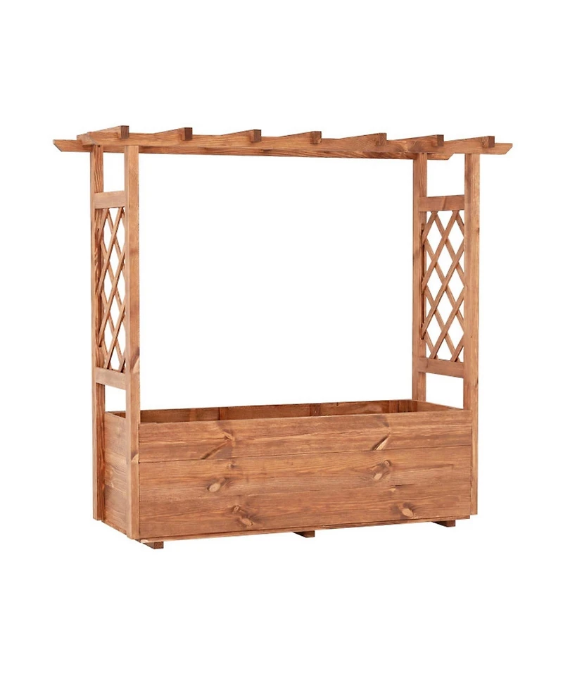 Gouun Wooden Elevated Raised Garden Bed with Hanging Roof for Outdoor Gardening